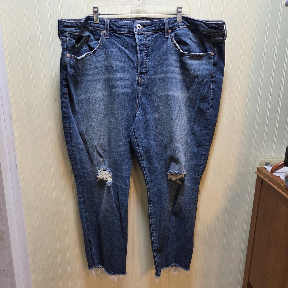 Torrid Jeans Womens Plus 24R Blue Medium Wash High Rise Straight Distressed